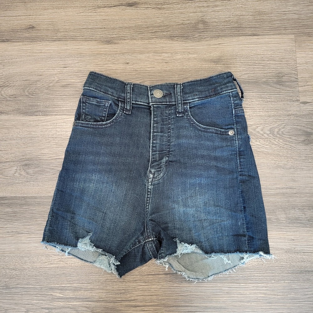 Express Denim Shorts High Waisted Raw Hem Dark Wash Casual‎ Size 00